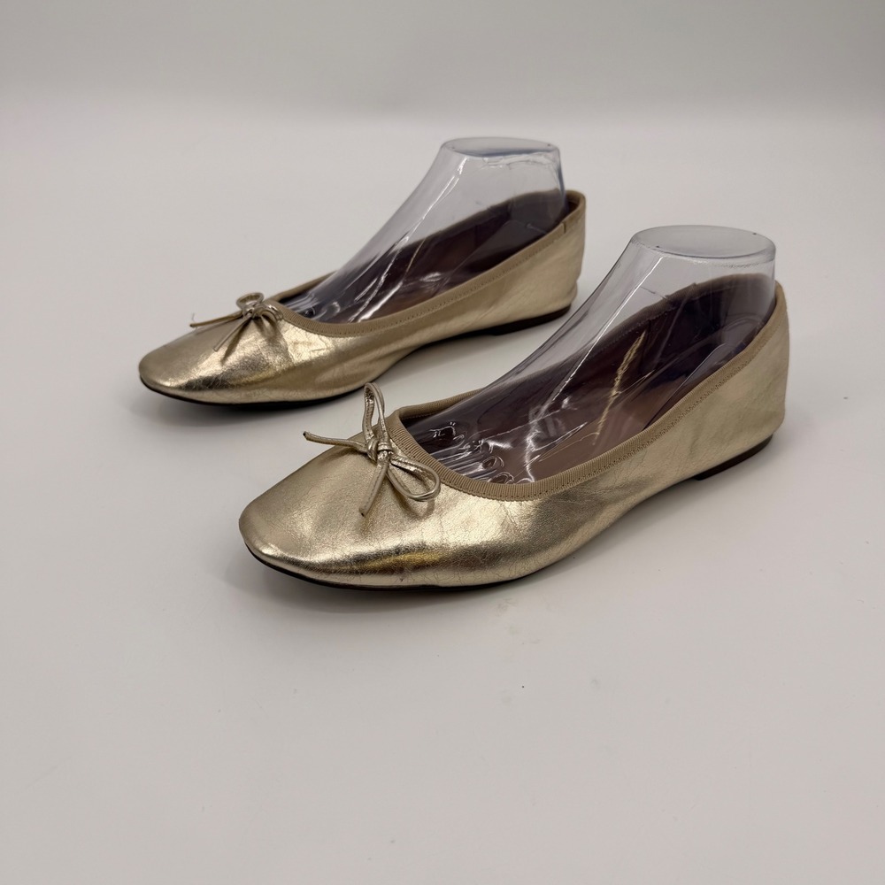 J.Crew Womens Metallic Gold Leather Ballet Flats Bow Round Toe Size 10